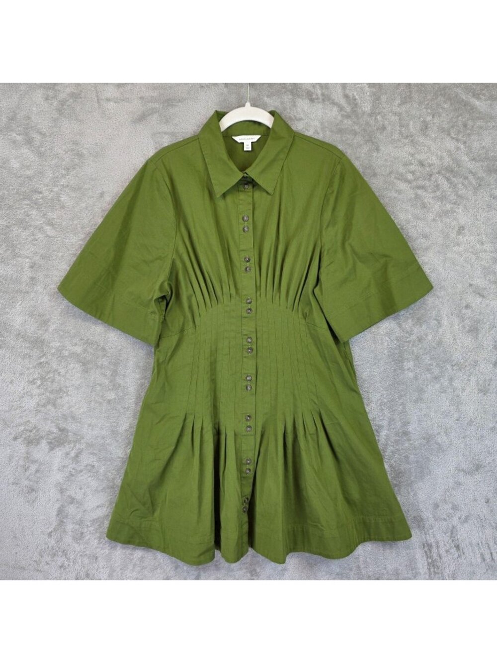 Banana Republic Pintuck Shirt Dress Womens M Green Short Sleeve Button Front